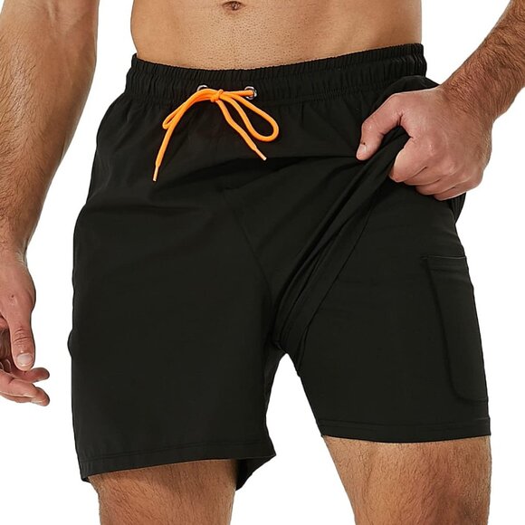 Mens Swimming Trunks with Compression Liner 2 in 1 Quick-Dry Swim Shorts with Zi